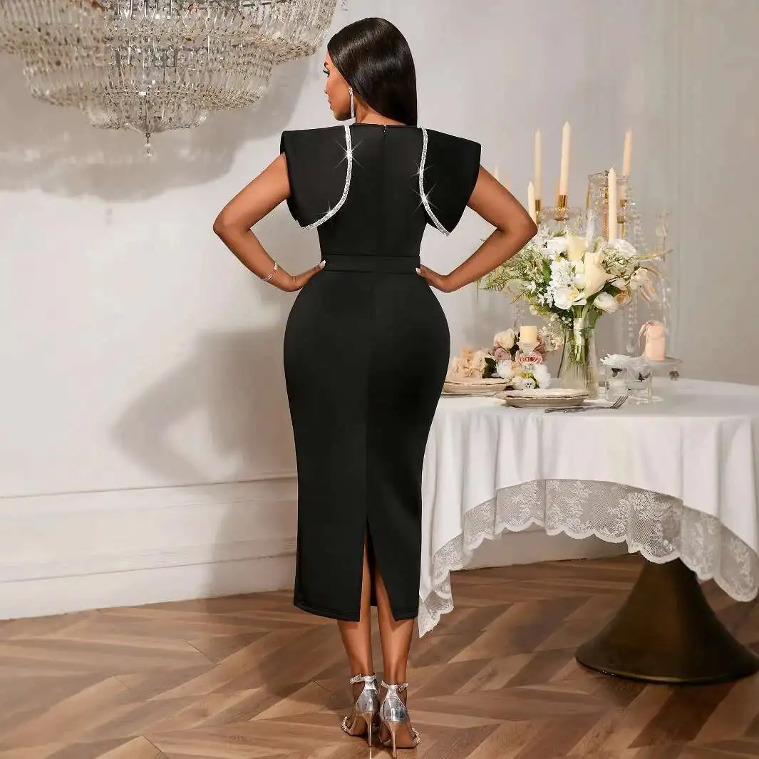 

Round Neck Elegant Dress High Waist Slim Fit Split Elegant Evening Dress Party Dress 2025 Summer Dress Robe Vestido Women