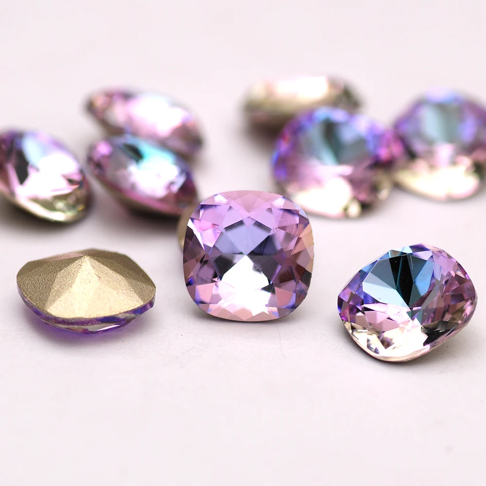 6mm 10pcs Cushion Cut  Nails Crystal Rhinestones Different Colors Glitter Glass Nail Charms Gems 3D DIY Accessories