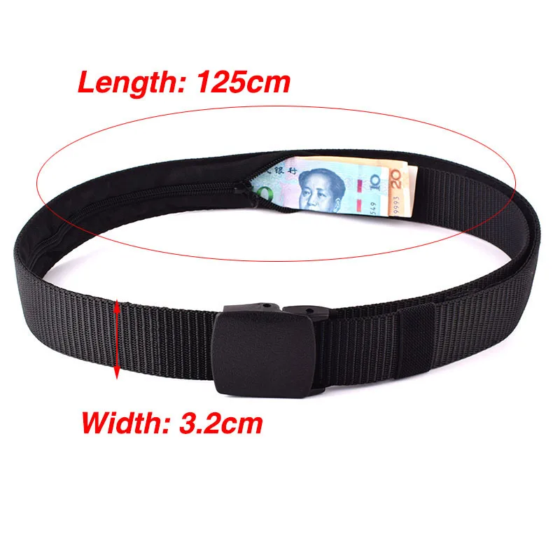 

Travel Anti Theft Nylon Belt Secret Cash Hiding Zipper Belt Outdoor Women Men Cash Waist Bag Belt Width 3.2cm Length 120cm