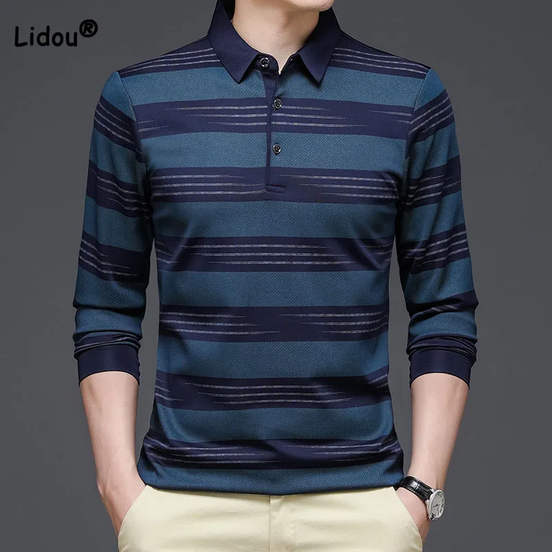 

Business Office Fashion Men's Striped Polo-Neck Shirt Spring Autumn Classic All-match Long Sleeve Casual Shirts Male Clothes