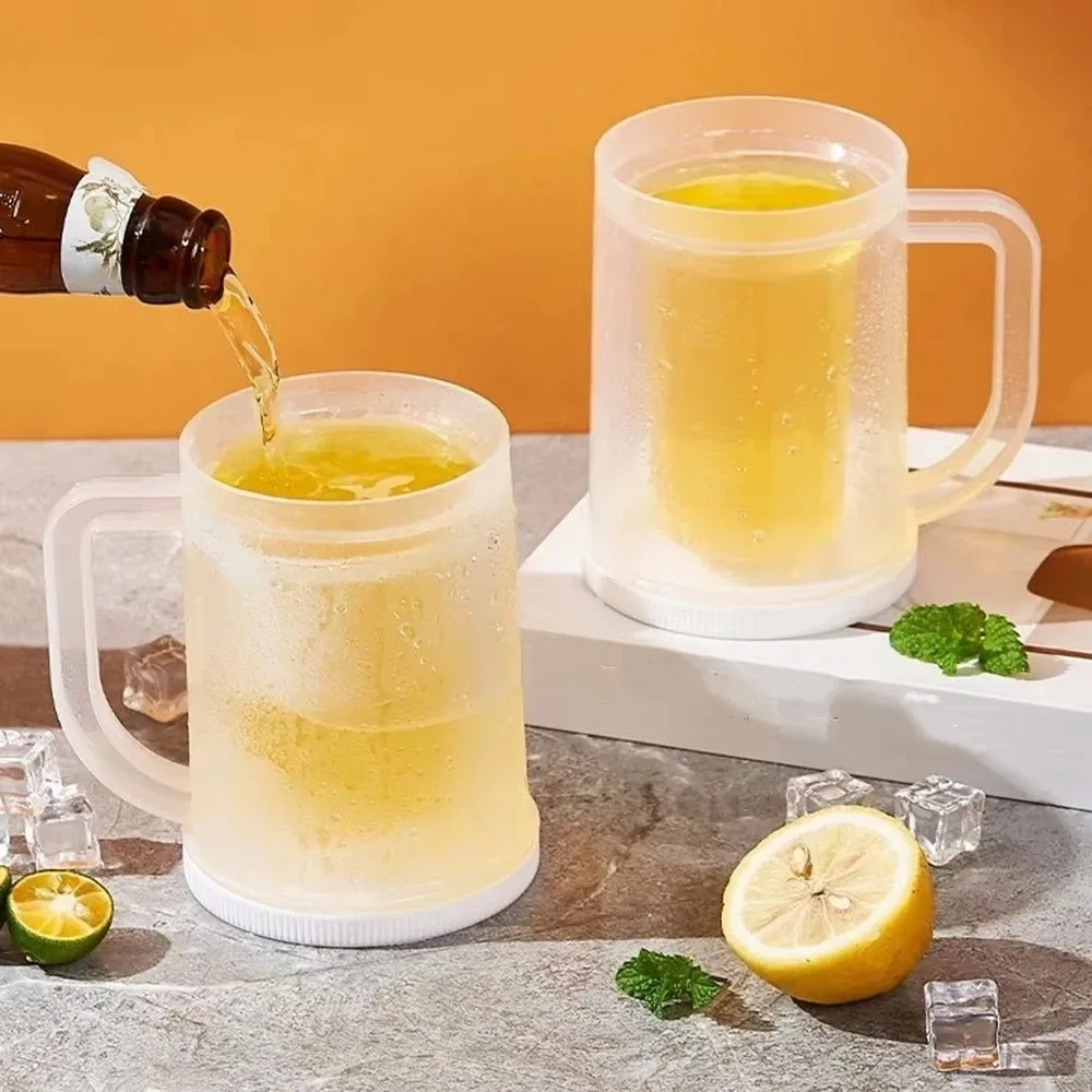 Plastic Cold Drink Chilled Cups Large Capacity Washable Freeze Beer Glass Transparent Leak-Proof Beverage Ice Mugs Barbecue