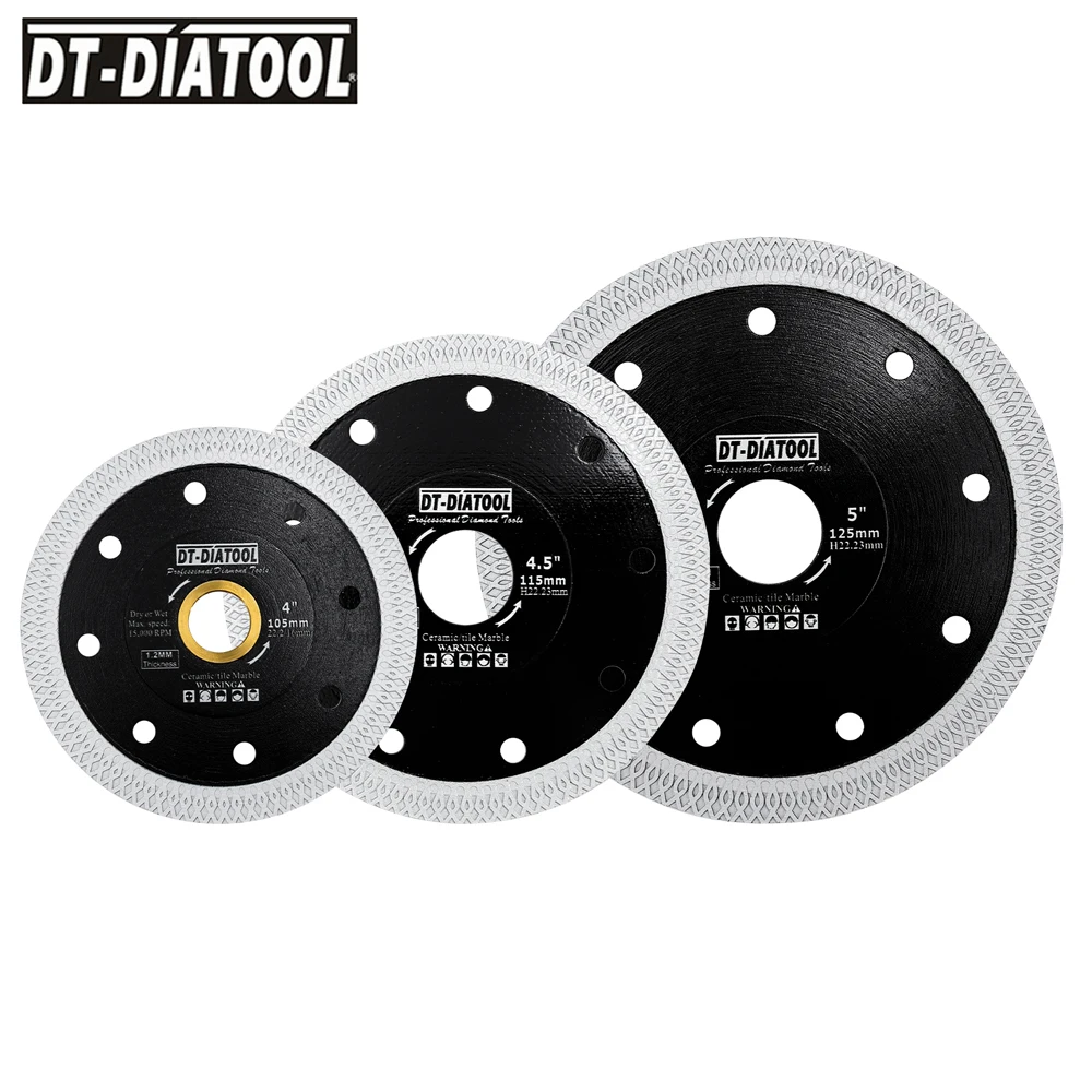 DT-Diatool 2pcs 4/4.5/5inchs Saw Blade Super thin Diamond Cutting Disc for Tile Ceramic Marble Circular Sawblade Saw Web