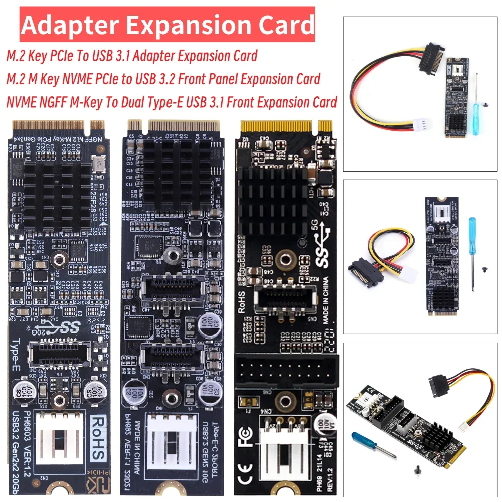 

Адаптер для карт расширения M.2 M Key NVME PCIe на USB 3.2 / NVME NGFF M-Key на двойной USB Type-E 3.1 / M.2 Key PCIe на USB 3.1