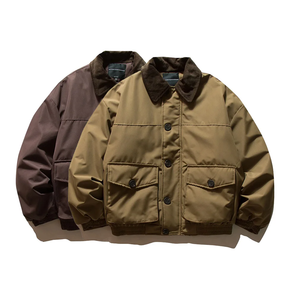 

Winter Japanese Streetwear Fashion Warm Cargo Jacket Men Loose Casual Padded-cotton Parkas Jacket Techwear Coat Outerwear