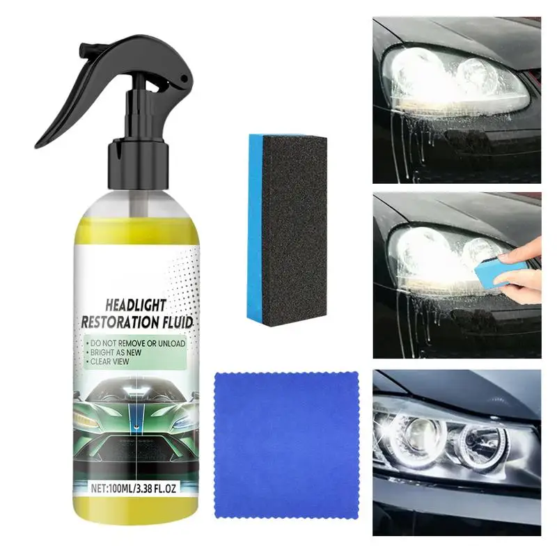 

Car Headlight Scratch Restoring Fluid Car Headlight Cleaner Polishing Repair Fluid Sponge & Cloth Included Rinse-Free