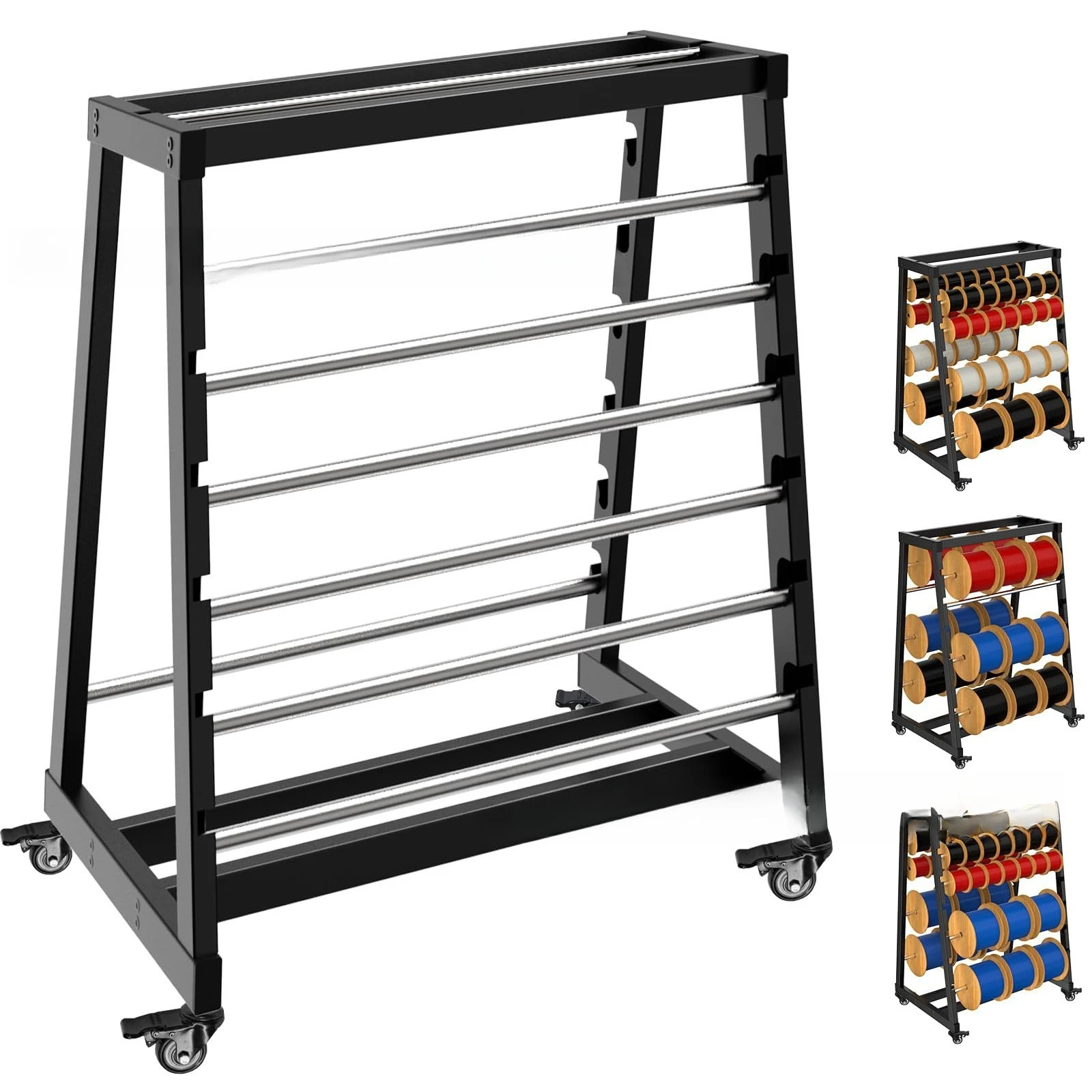 Metal Heavy Duty Wire Reel Rack with Wheels Mobile Cable Storage Rack Adjustable Shaft Rack