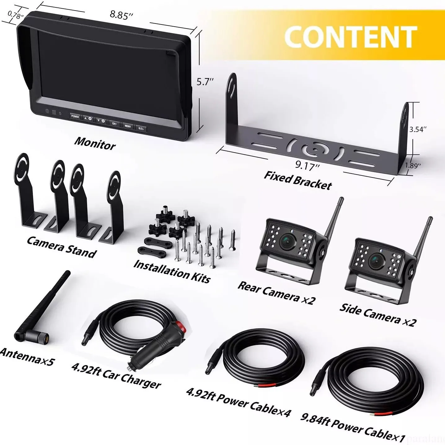 Airow auto Digital Wireless  Touch Screen Loop Recording Video DVR Monitor Heavy Duty RV Backup Cameras Night Vision Waterproof