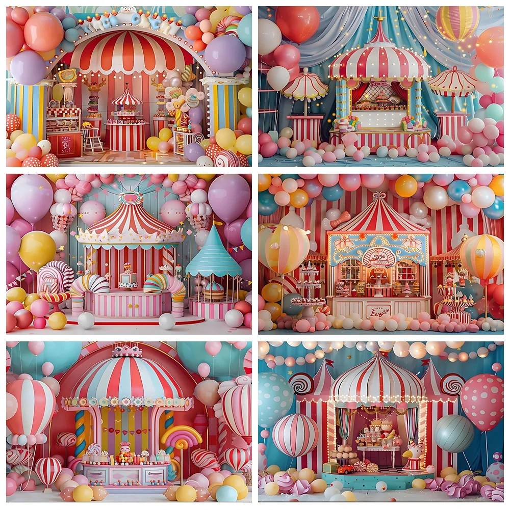 

Circus Carnival Photography Backdrop Baby Birthday Circus Theme Cake Smash Party Balloon Child Portrait Background Photo Studio