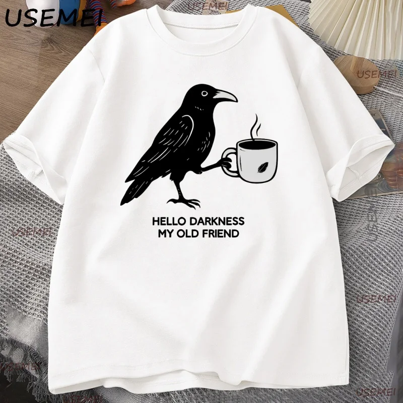 Vintage Crow Coffee T Shirt Halloween T-Shirt Fall Tee Women Men Cotton Tops Creative Crew Neck Tees Short Sleeve Loose TShirt - view 3