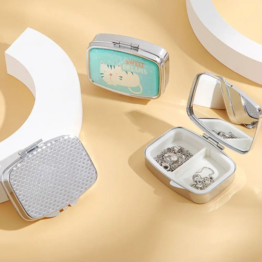 with HD Mirror Cartoon Animals Jewelry Box Waterproof Cute Sealed Organizer Kawaii Multifunctional Mini Pill Case Medicine