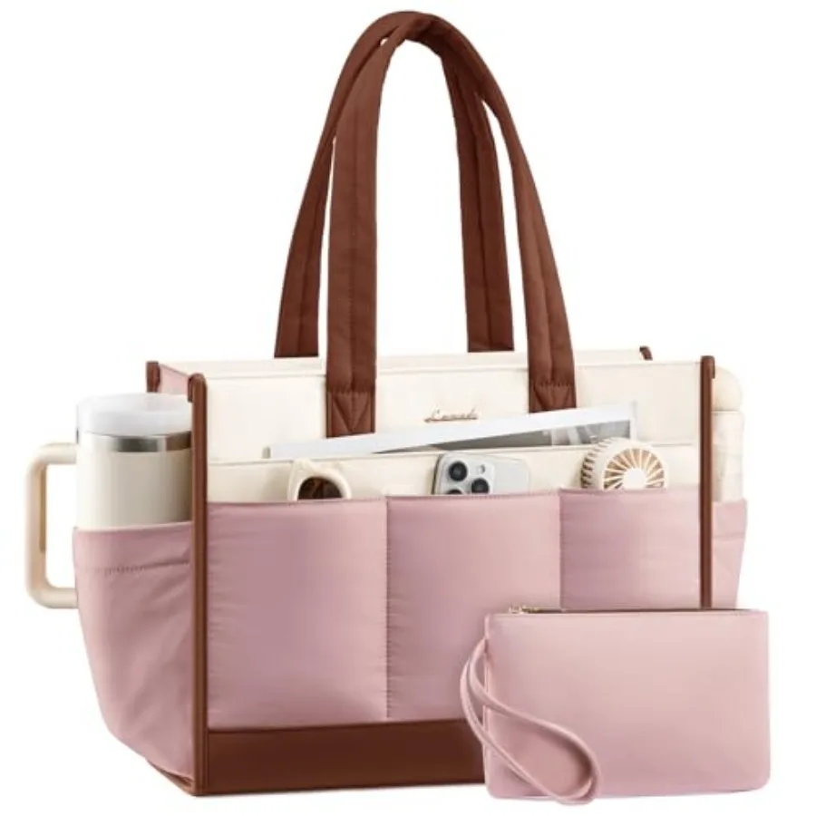 Tote Bag for Women Puffer Laptop Handbag Work Purse for Teacher Nurse Large Quilted Travel Tote Shoulder Bag with Zipper for Co