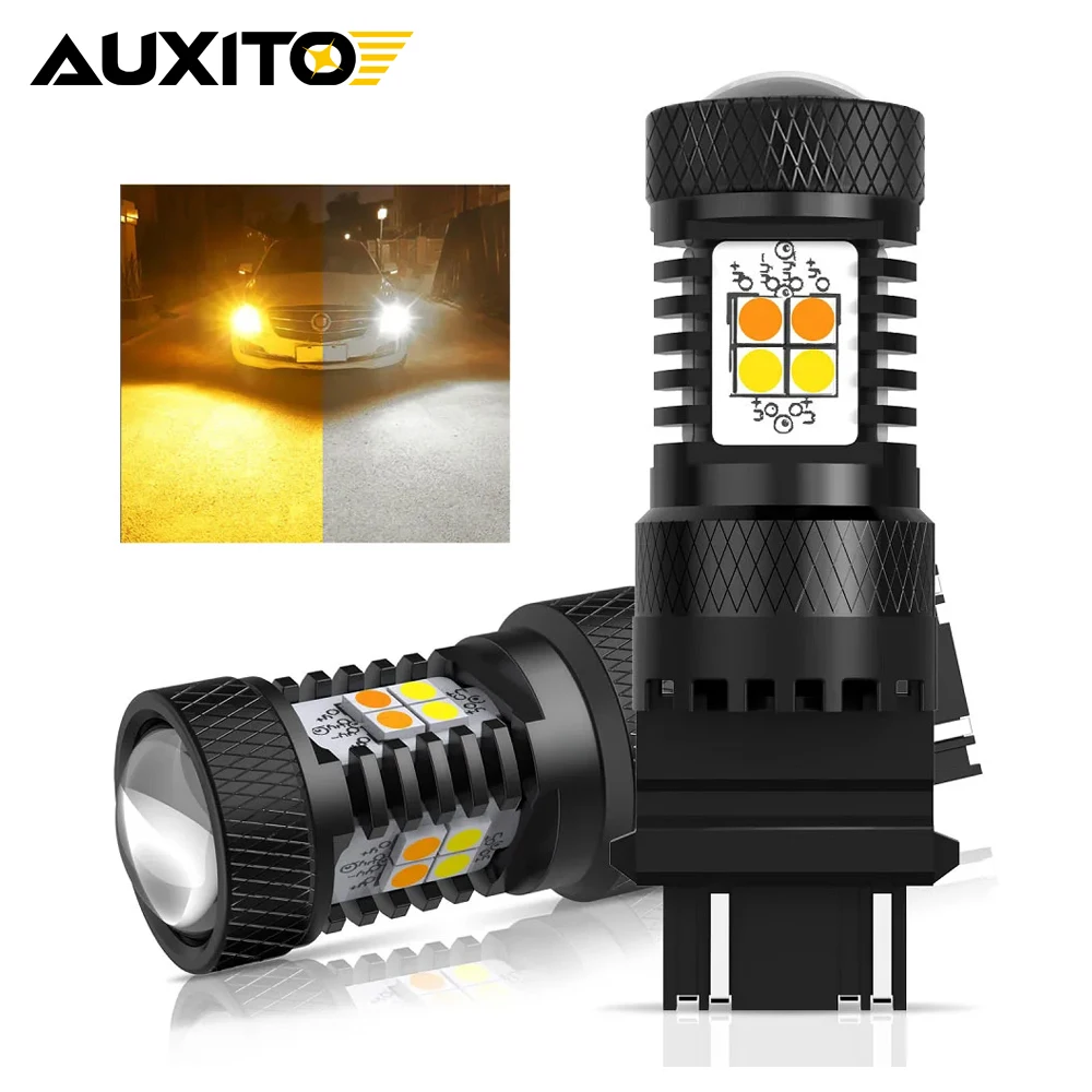 AUXITO 2Pcs T20 7443 W21 5W LED 3157 T25 LED Canbus No Hyper Flash Switchback White Amber Led Daytime Running Turn Signal Lights