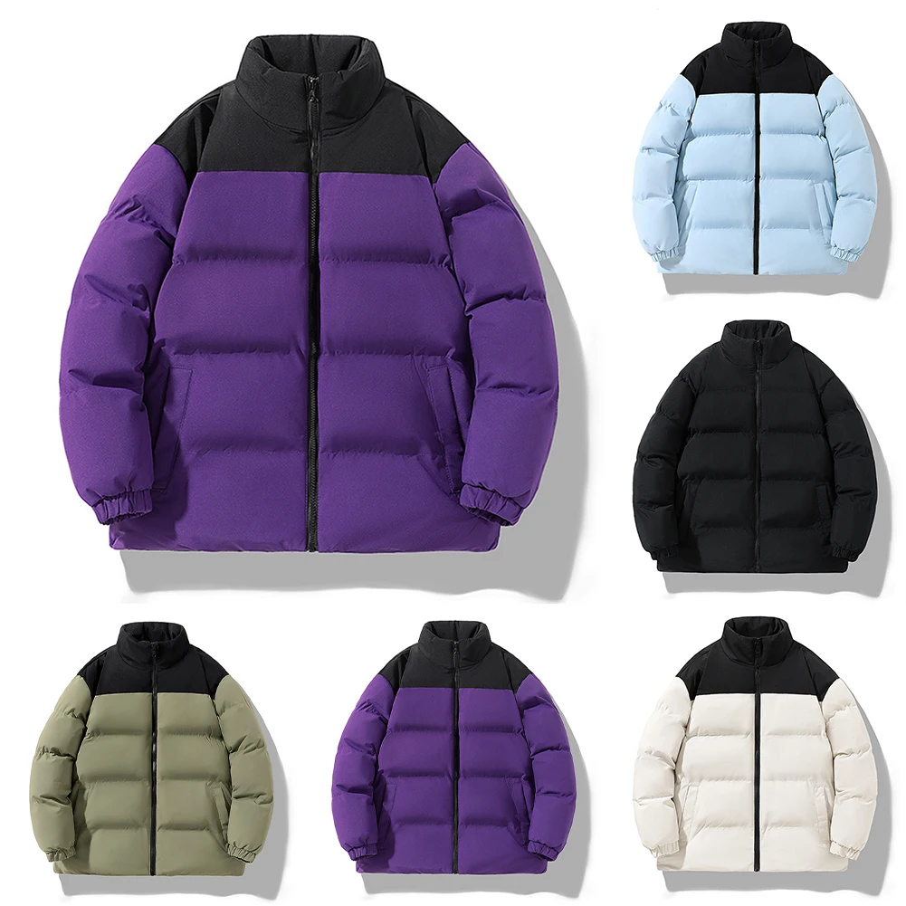 Bread Coat Windbreaker Jacket Thickened Warm Parka Outerwear Solid Design for Men Women with Stand Collar and Long Sleeves
