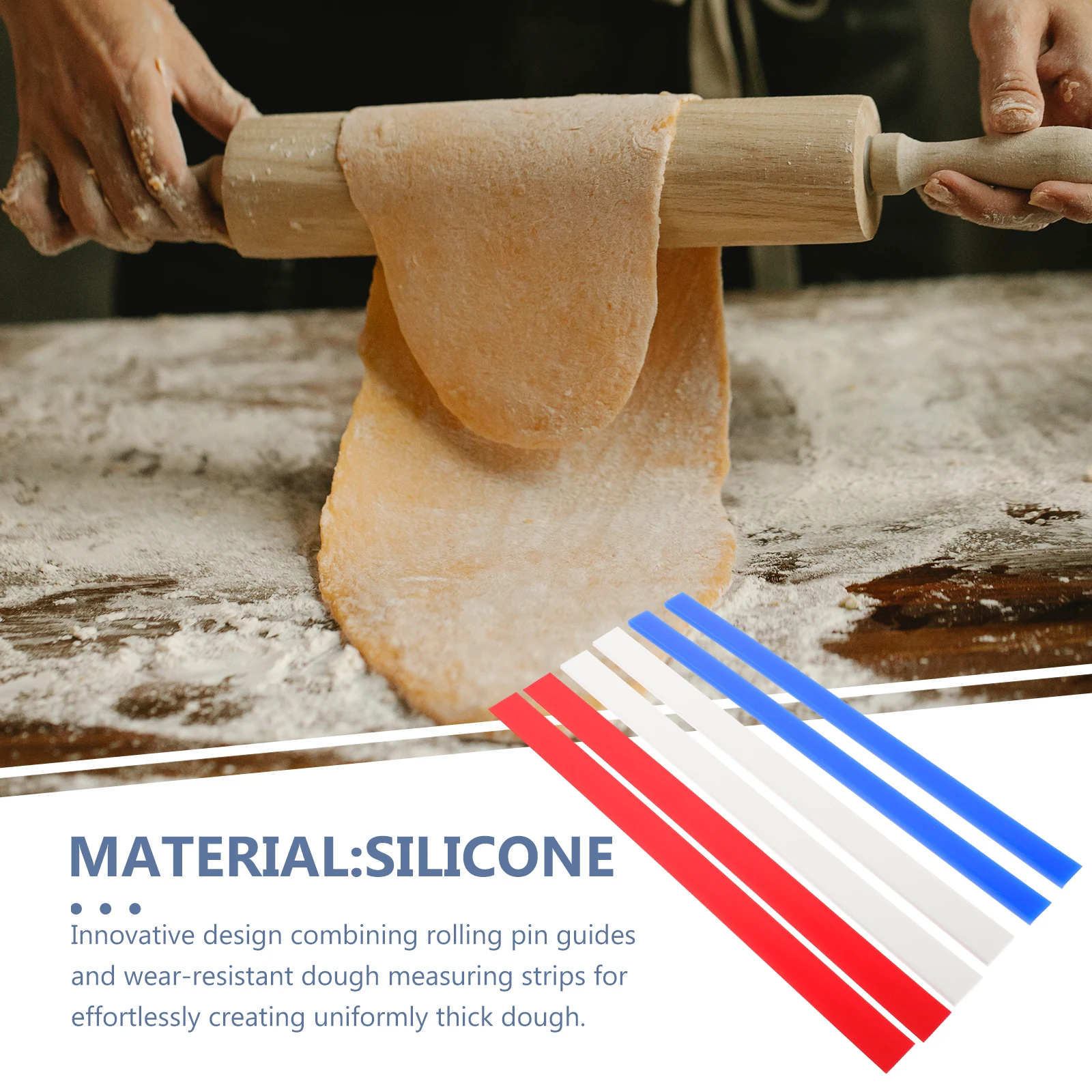 

6Pcs Dough Thickness Rulers Silicone Baking Measuring Strips Rolling Pin Guides Non Stick Uniform Dough Thickness Baking Tools