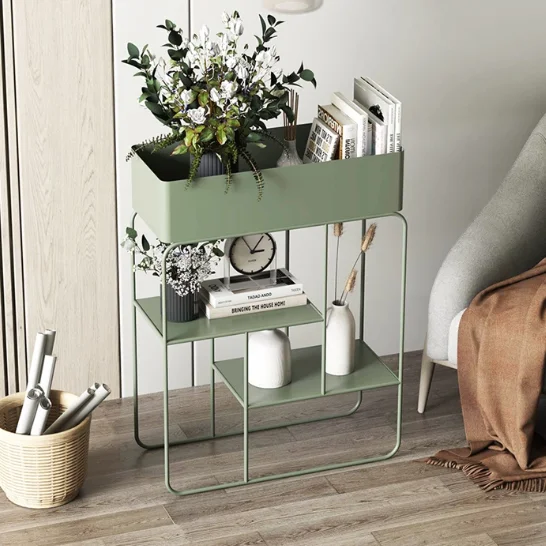 Multi-layer plant shelf balcony living room large-capacity shelf cream simple floor-mounted wheeled flower stand