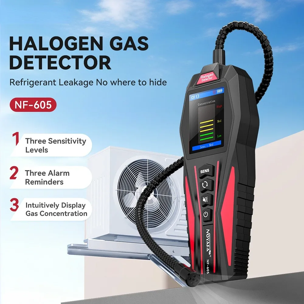 Refrigerant Gas Leak Detector for AC R22 R134a R410a CFCs HCFCs HFCs Halogen Gas Tester with Sound Vibration Alarm 3 Sensitivity