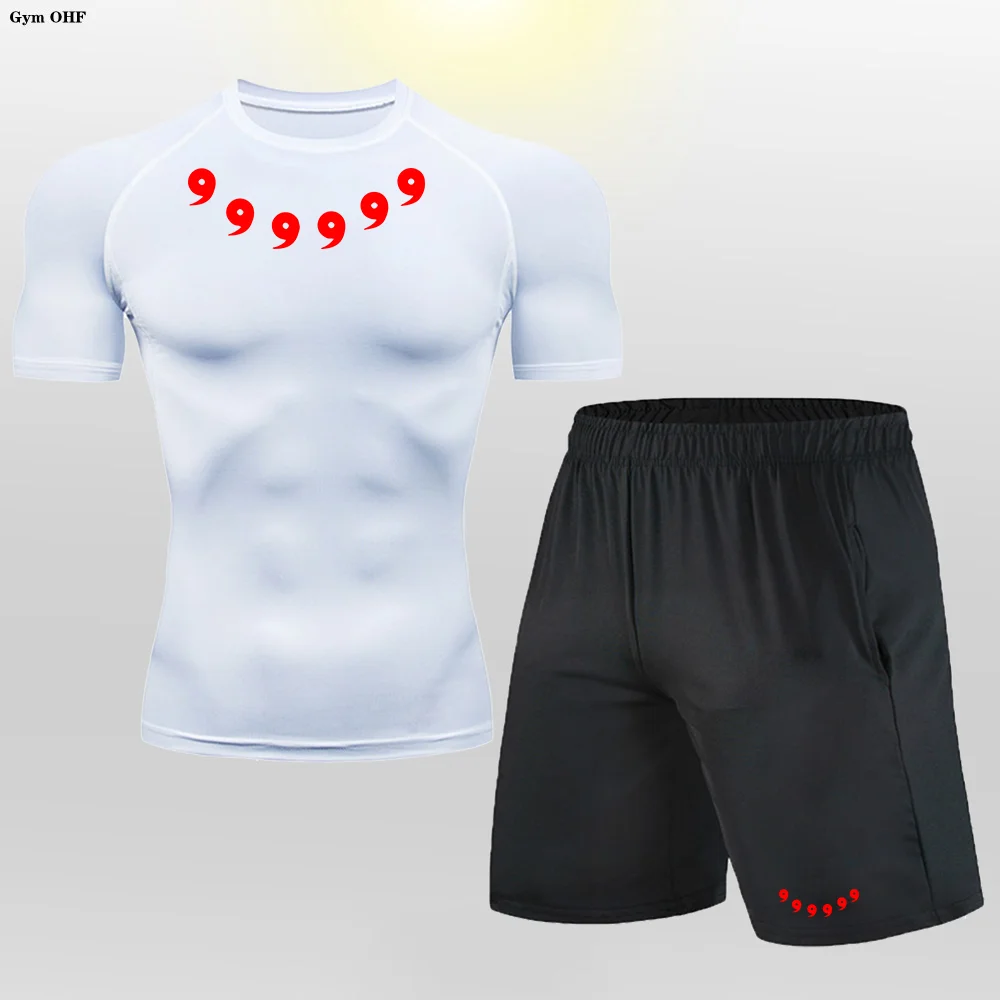 Treinamento básico masculino wicking suor manga curta conjunto de secagem rápida design verão roupas esportivas fitness apertado correndo fino terno pista