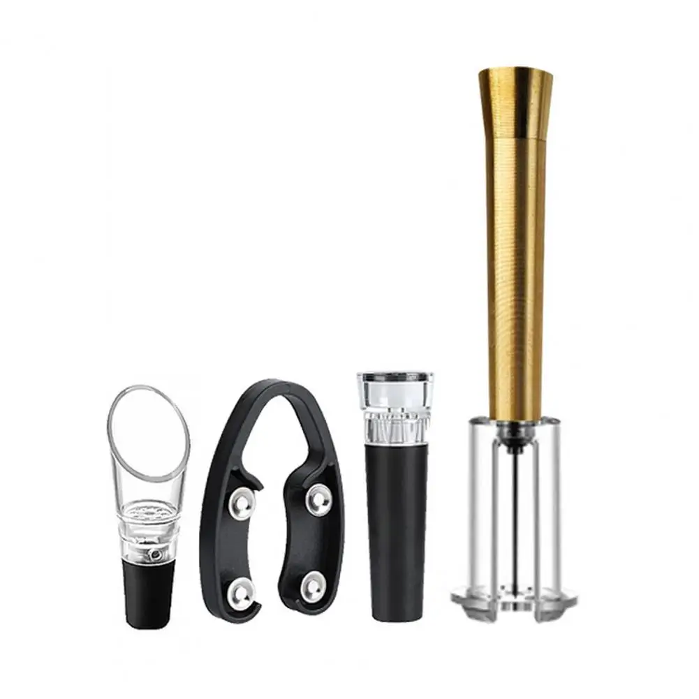 Durable Wine Opener 4pcs Wine Accessories Set 4-in-1 Bottle Opener Air Pump Pressure Opener Foil Cutter Pourer Vacuum Stopper