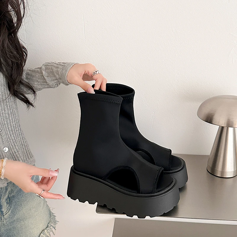 

Women's Fad Platform Tube Boots Sandals Wear Open-toed Thick Sole Cool Style Chunky High Heeled Sandal for Women Sandalias Mujer