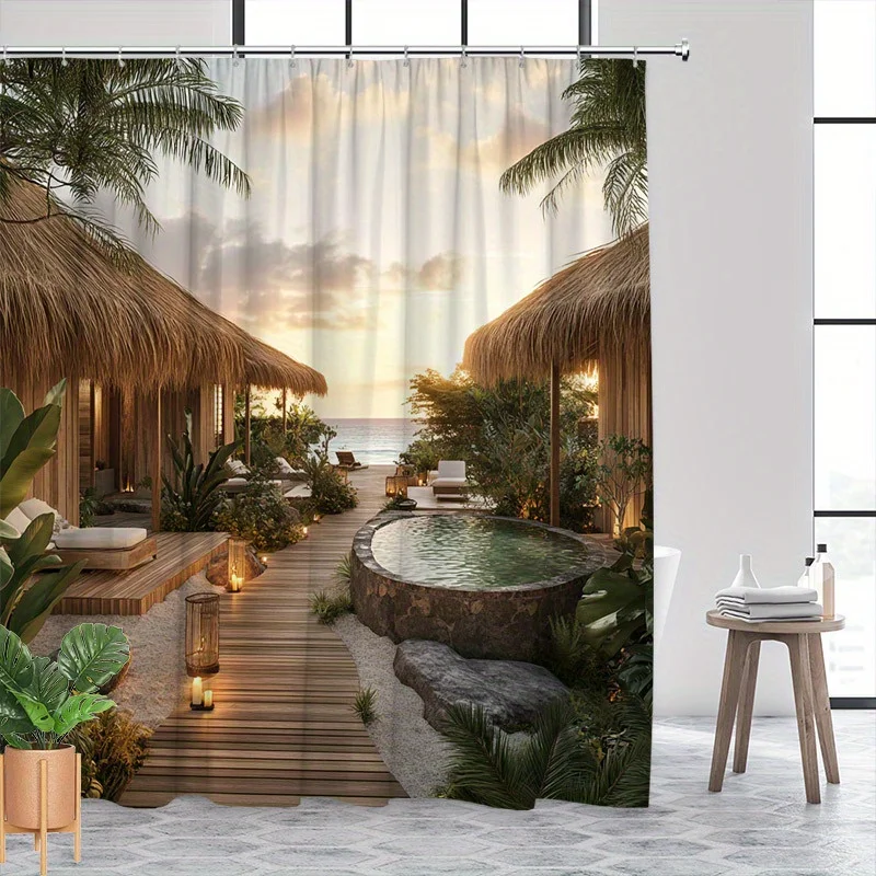 Waterproof Shower Curtain with aTropical Paradise Scene for an Exotic and Relaxing Bathroom Experience Bringing the Beach to You