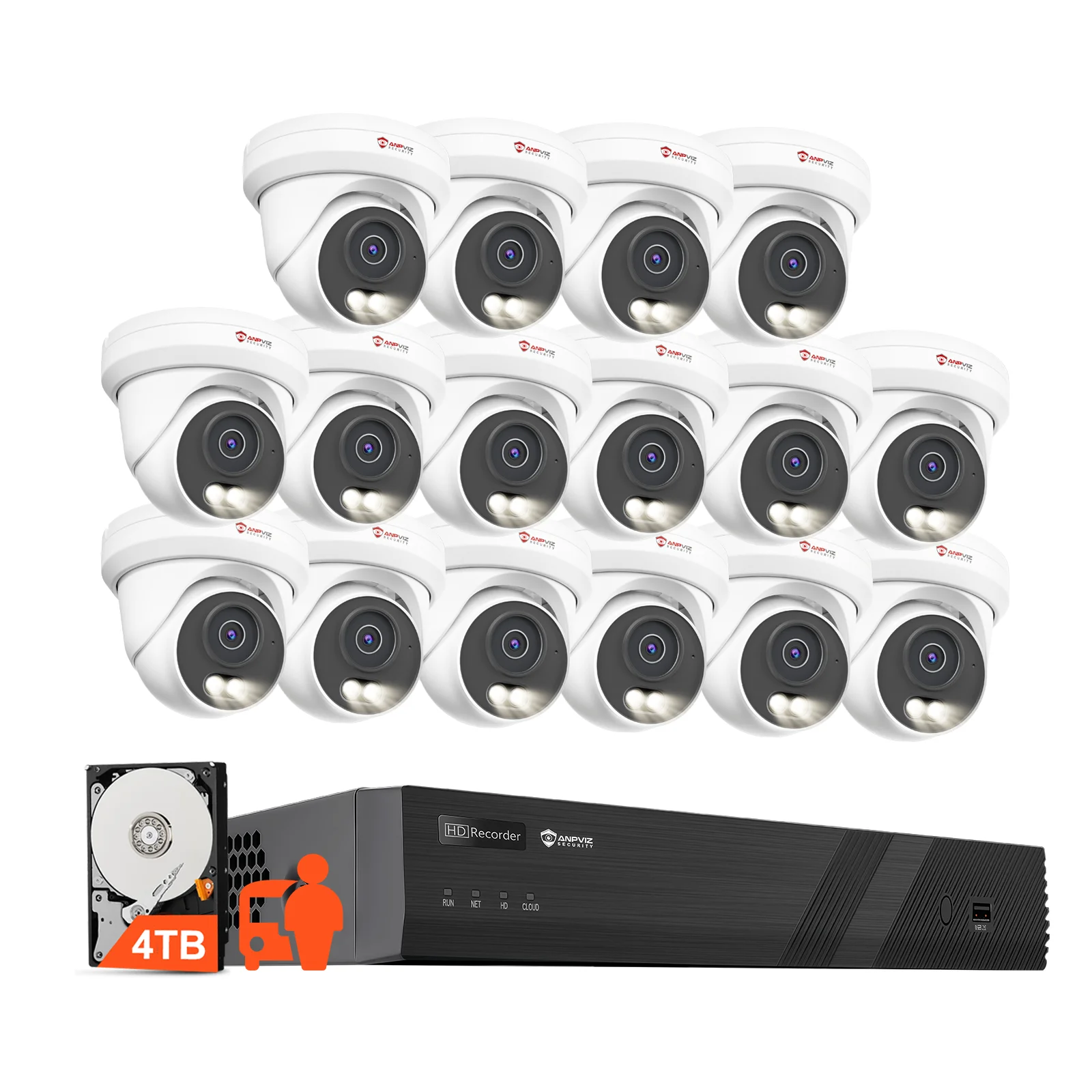 Anpviz 4K 16CH PoE Security Camera System 16pcs 8MP PoE IP Cameras with Color Night Vision 16CH NVR with 4TB HDD for Businesses