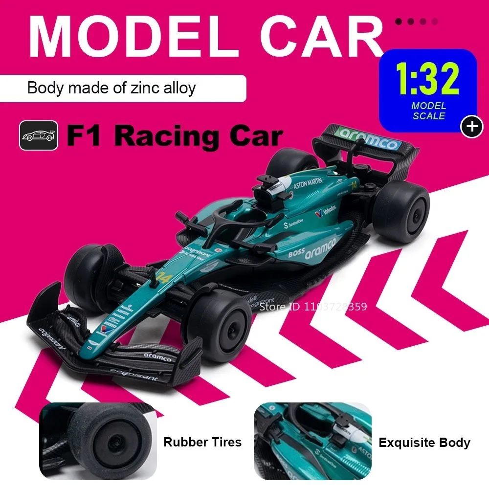 

Масштабная модель гоночного автомобиля F1 1:43, металлическая литая игрушка, спортивный автомобиль с резиновыми шинами, в акриловой коробке, украшение для офиса, суперкар