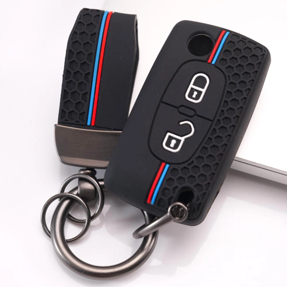 Key Fob Case With Chain For Peugeot 107 206 207 307 308 407 607 807 3008 5008 Partner Expert For Citroen C2 C3 C4 C5 C6 C8