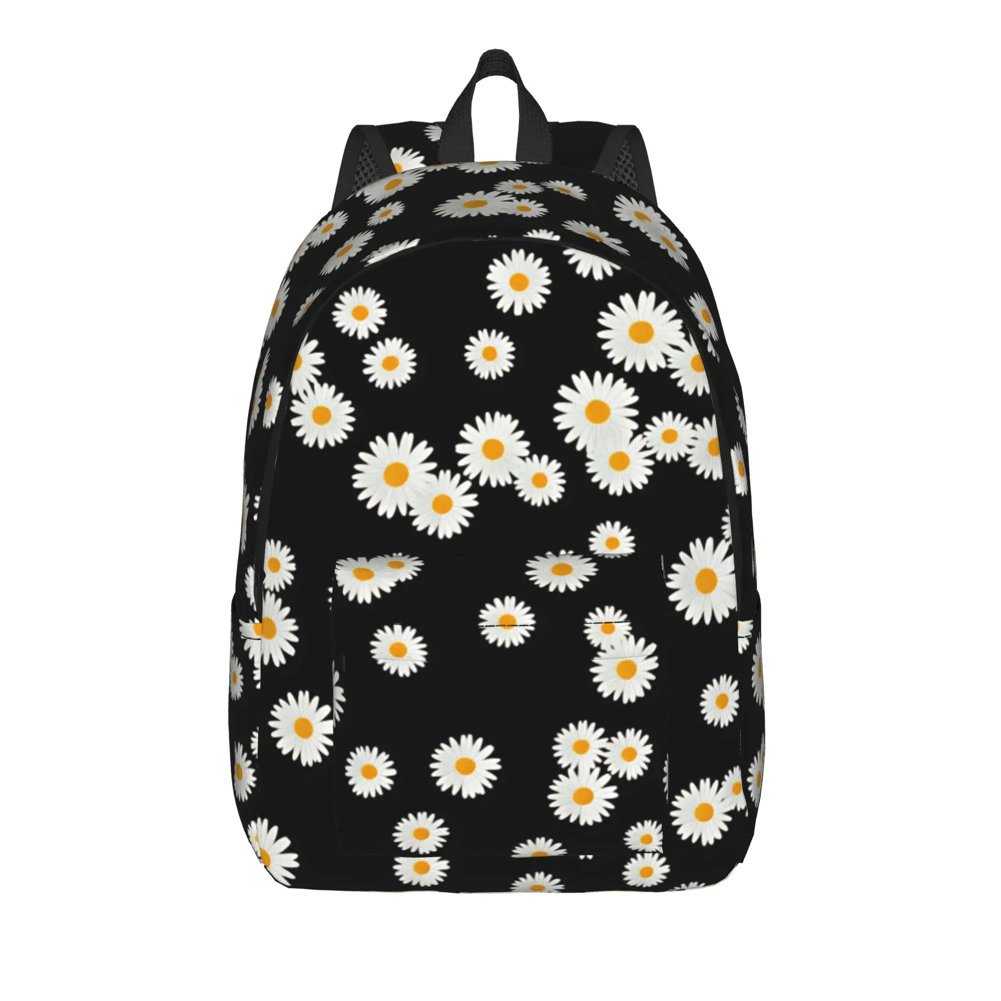 Daisy Scatter Black Background Backpack  Female Polyester Sport Backpacks Breathable Fashion School Bags Rucksack