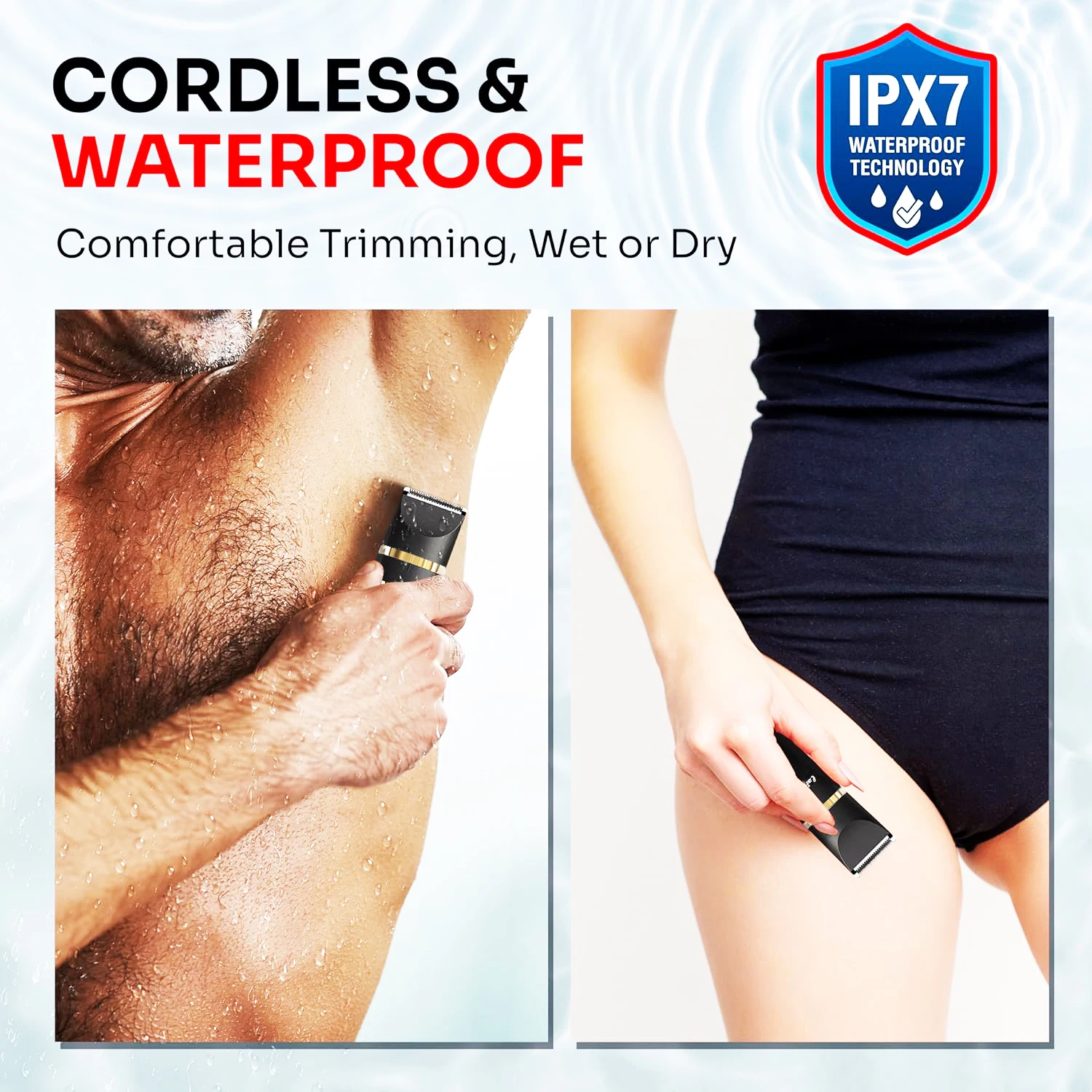 Aparador de biquíni para mulheres e homens, aparador de pêlos pubianos, molhado e seco, carregamento USB, aparador de esferas sem fio para pele sensível