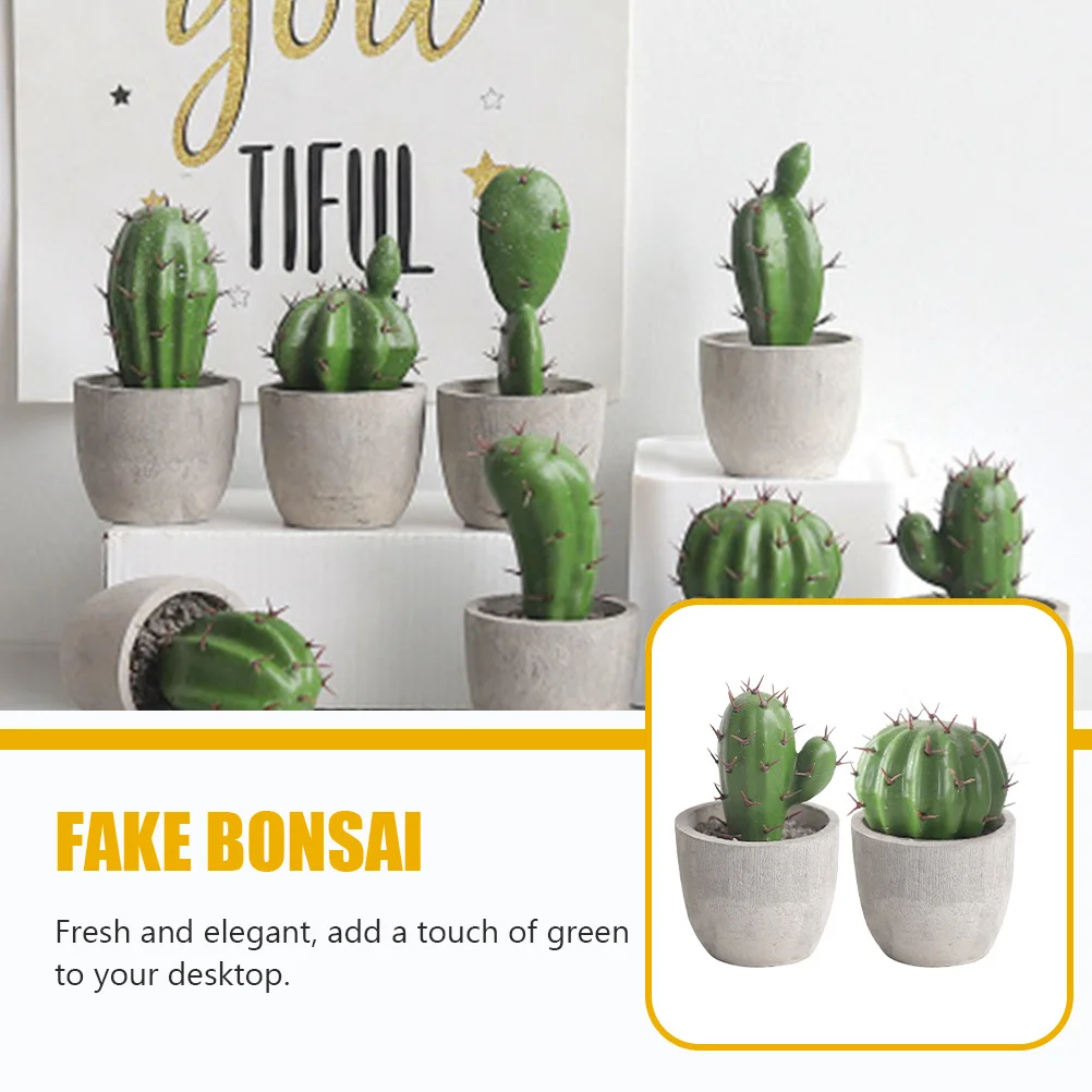 

2Pcs Simulation Faux Cactus Mini Bonsai Potted Plant Small Artificial Succulent Ornament for Desk Office Living Room Decor