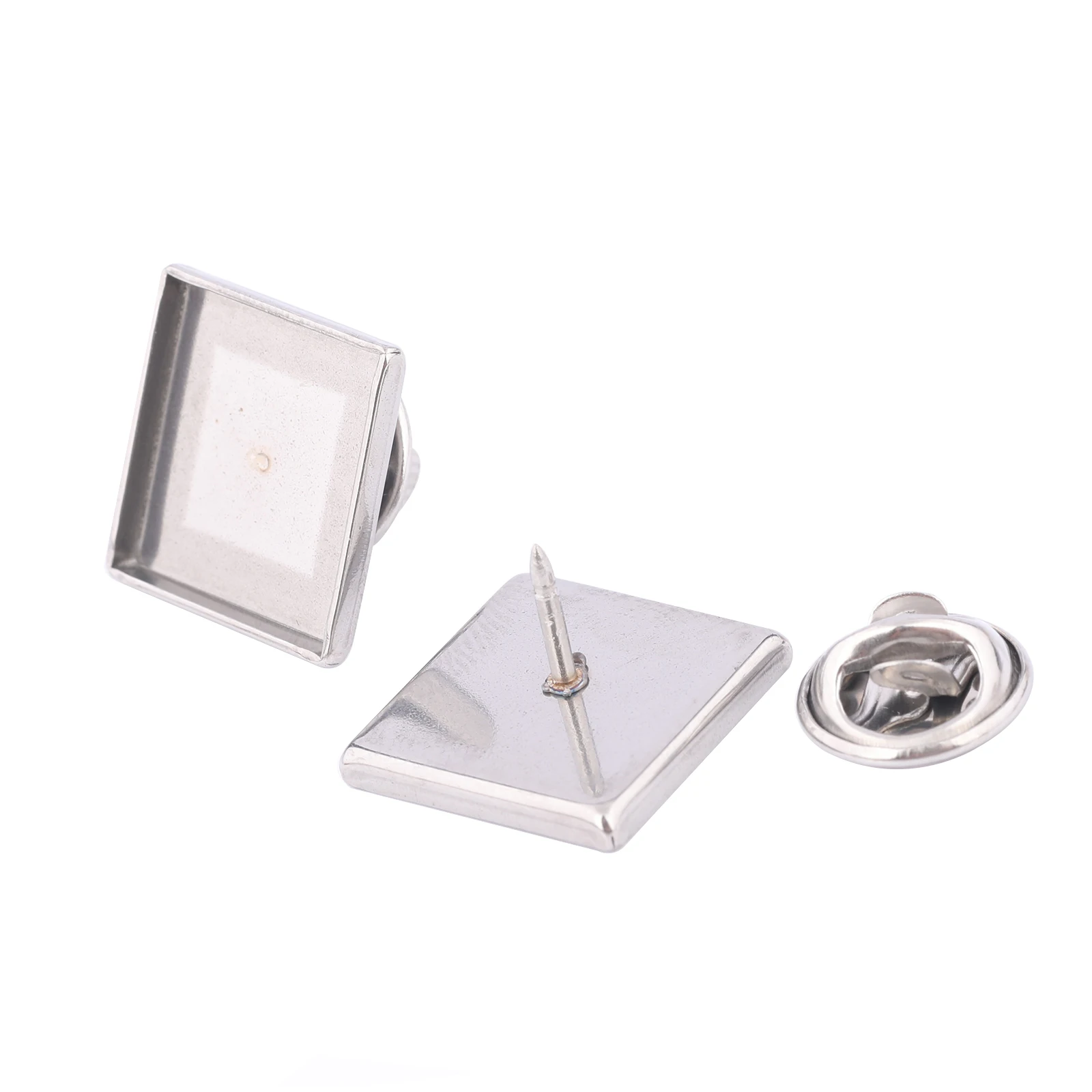 10pcs  Stainless Steel Fit 15mm Square Cabochon Brooch Pin Base Blanks Diy Brooches Bezel Settings For Jewelry Making