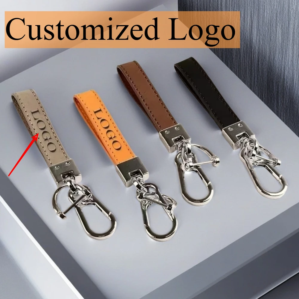 

Creative Custom Logo Name Leather Keychain High-end Elite Solid Color Keyring Small Pendant Portable Car Key Chain Ring Gift