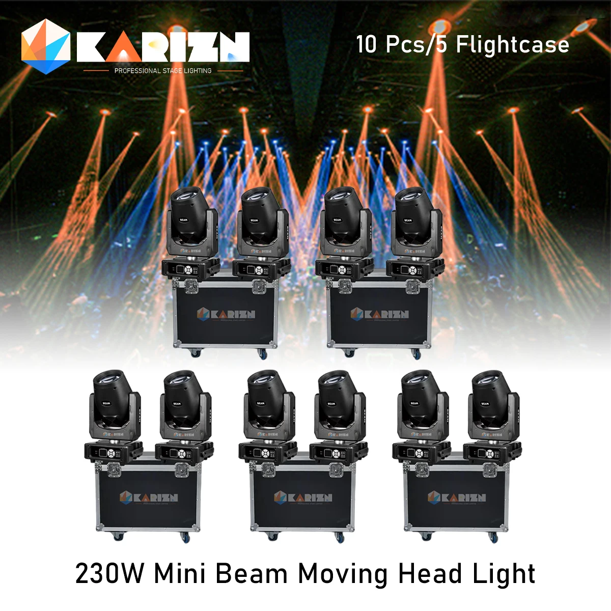 0 Tax 10Pcs Mini 230W 7R Beam Moving Head Lighting With Flightcase Multifunctional Effect For Disco DJ Wedding Nightclubs Stage