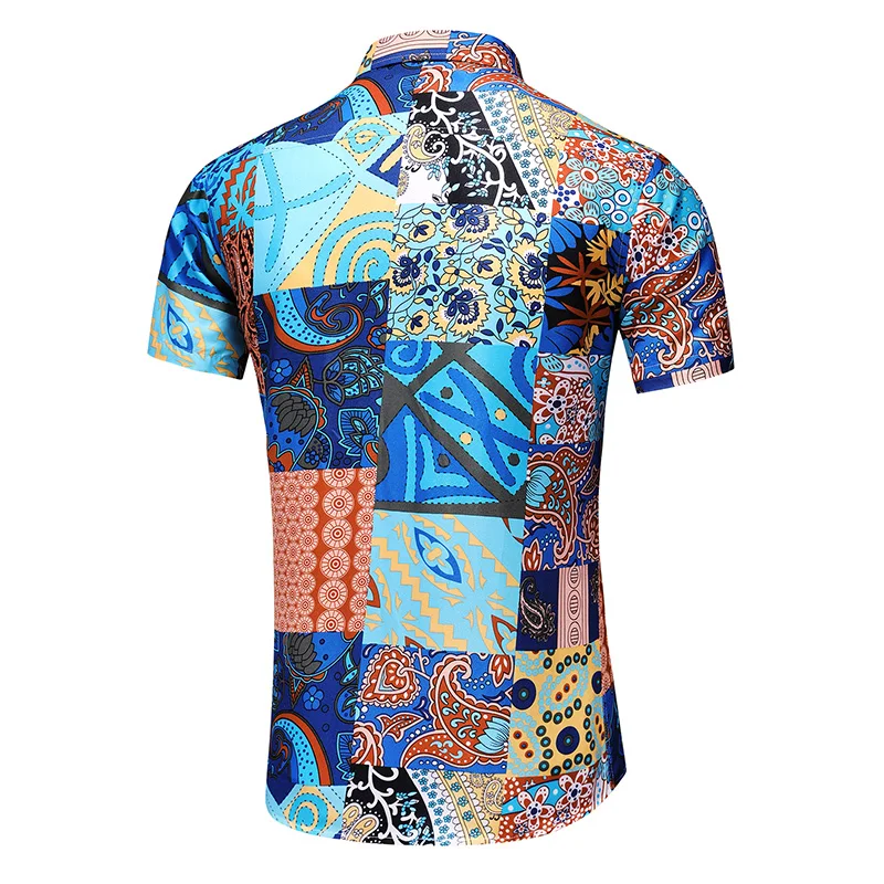 British Nation Style Summer Men's Shirt Fashion Printed Short Sleeve Casual Male Hawaiian Beach Shirts Nightclub Plus Size 7XL