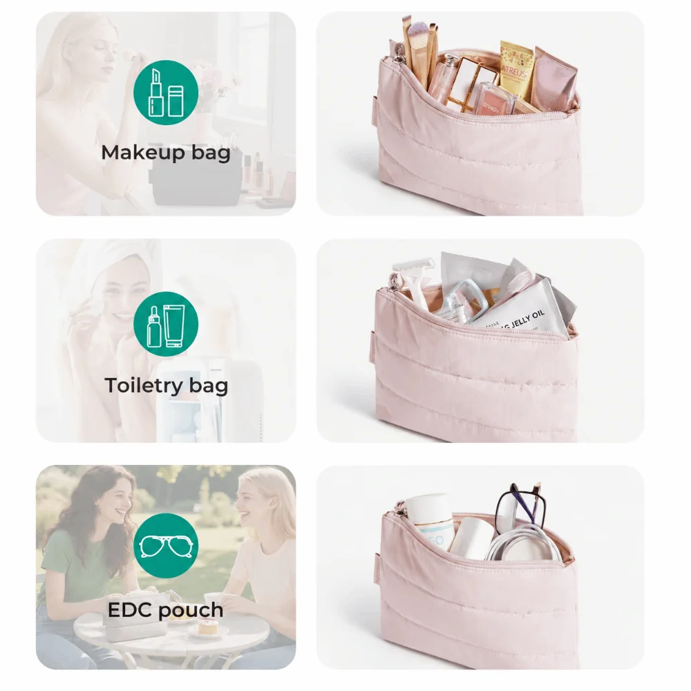 New Puffy Cosmetic Pouch Padded Ultralight Small Makeup Bag Zipper Closure Portable Travel Storage Bag