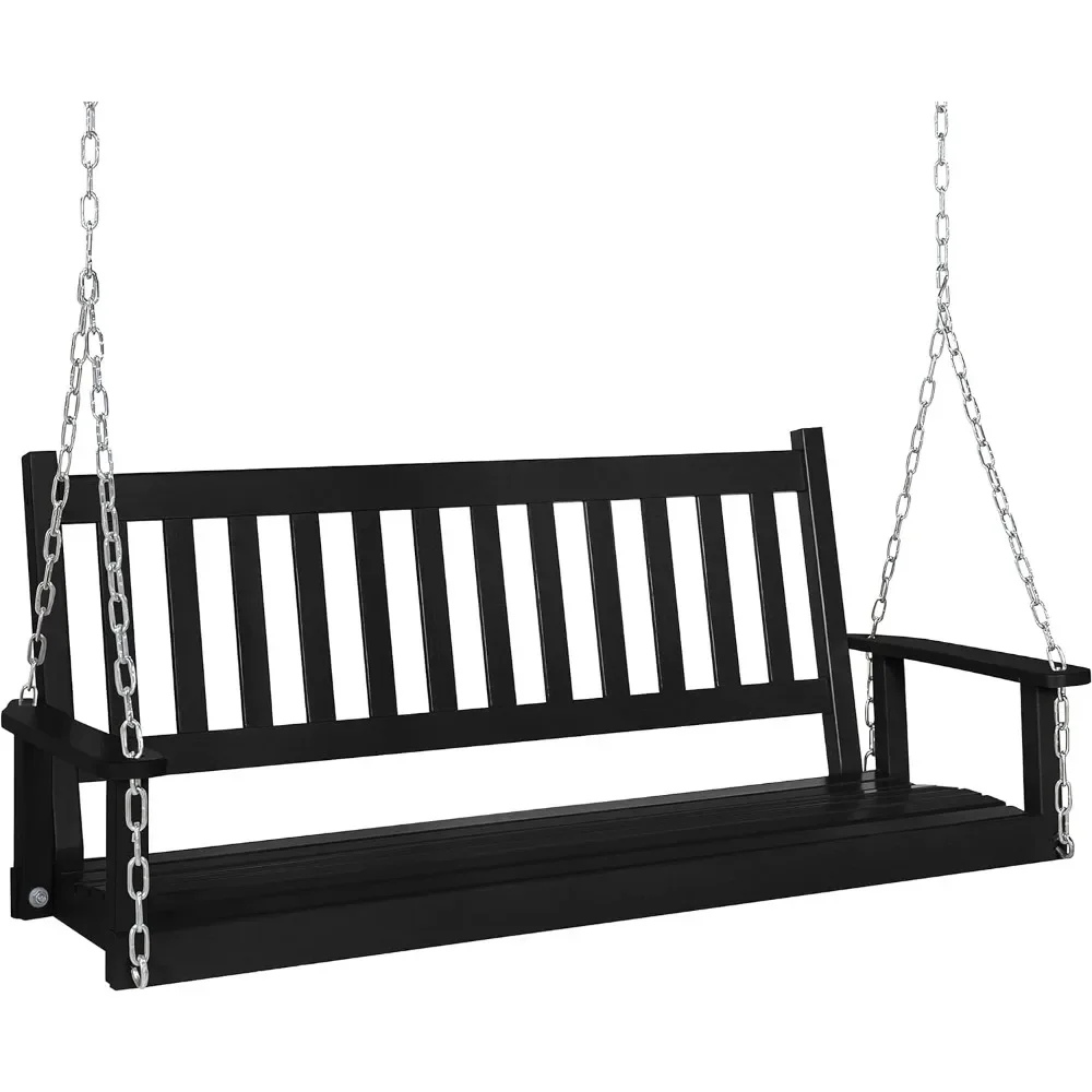 

Outdoor Patio Hanging Wooden Porch Swing 5FT with Chains, 3-Person Heavy Duty Swing Bench for Garden and Backyard