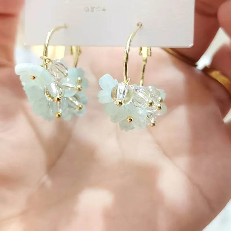 New model Fresh and pleasant  Minority group Exquisite Temperament Sweet  Blue Flower Alloy Earrings