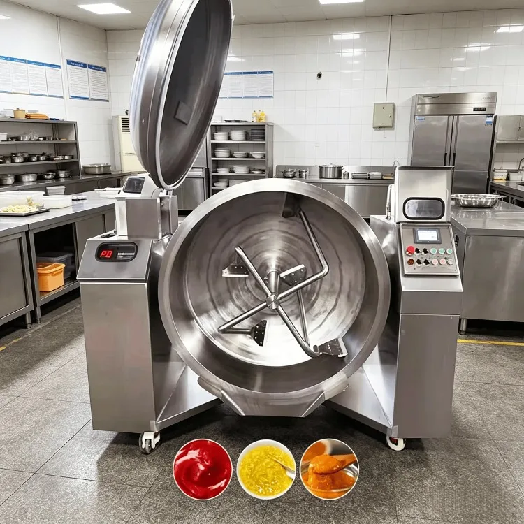 Fully Automatic Moncake Vacuum Jacket Kettle Sugar Cook Sugarcane Boiling Pot Double-layer Jacket Pot with Mixer for Sugar&Jam