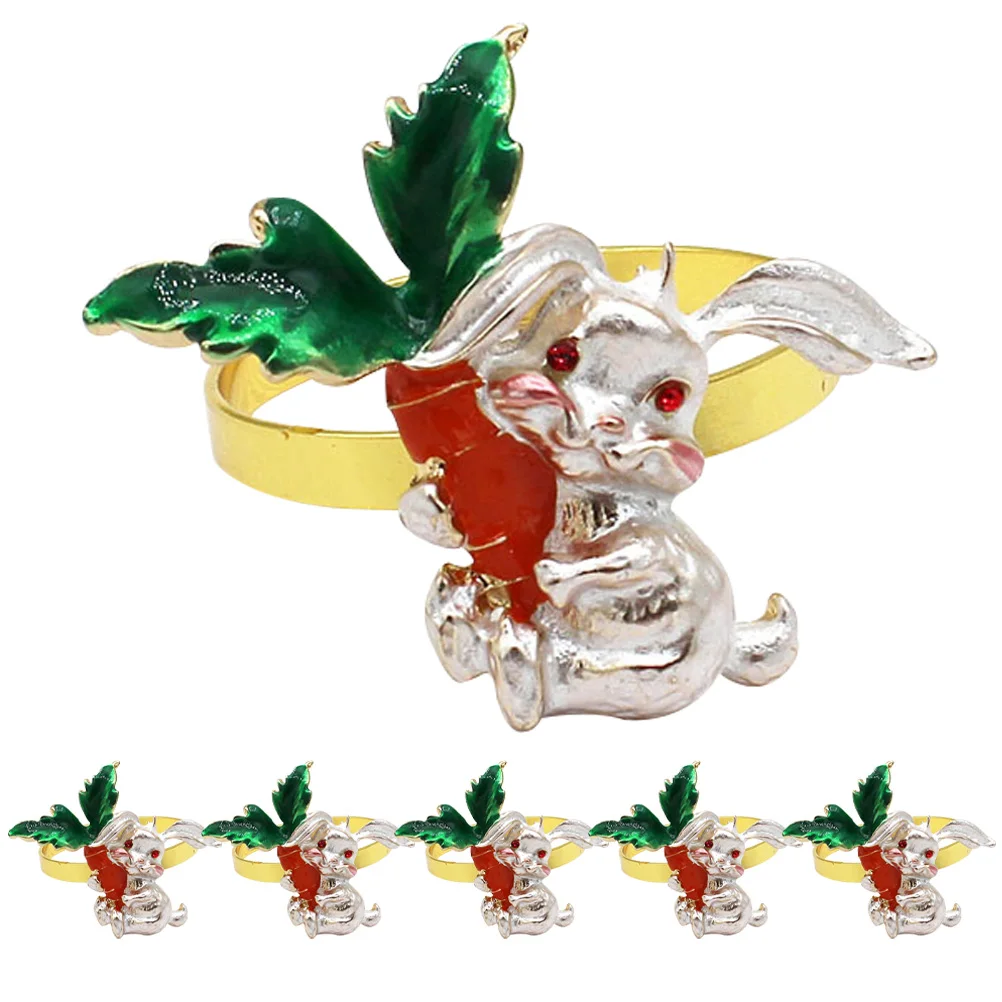 

6pcs Rabbit Shaped Napkin Rings Golden Easter Bunny Decorations Table Napkin Holder Metal Material Wedding Party Holiday Dinner
