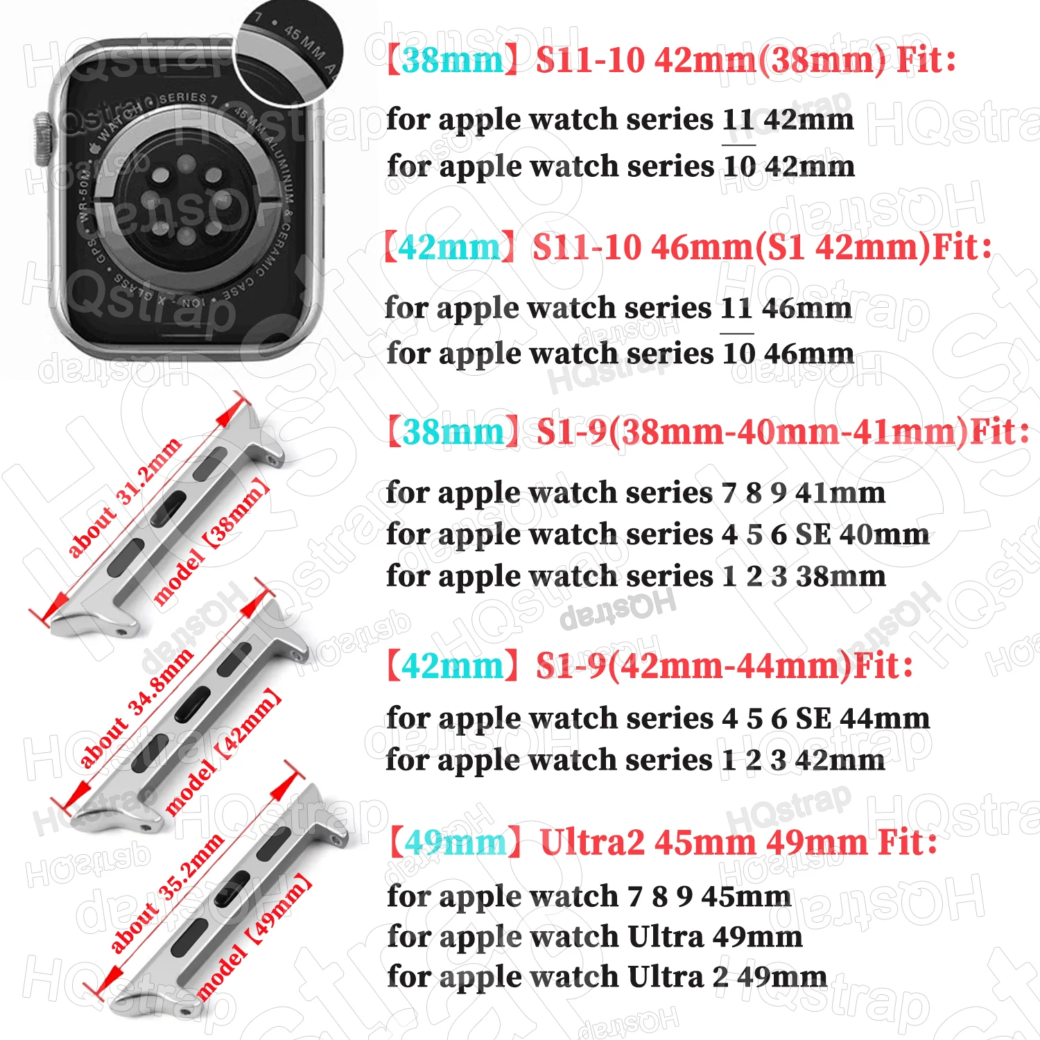50pcs 22mm Metal Connectorfor Apple Watch Series 10 9 8 7 6 5 4 SE  Stainless Steel Adapter Watch Band Connectors 25pairs
