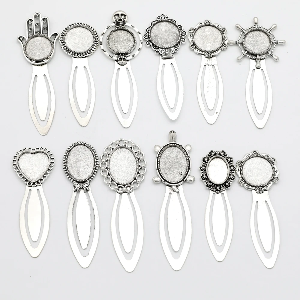 Randommix 10pcs Cabochon Cameo Base Oval Owl Vintage Bookmarks Crown Round Blank Bezel Settings Bookmark Findings DIY Components