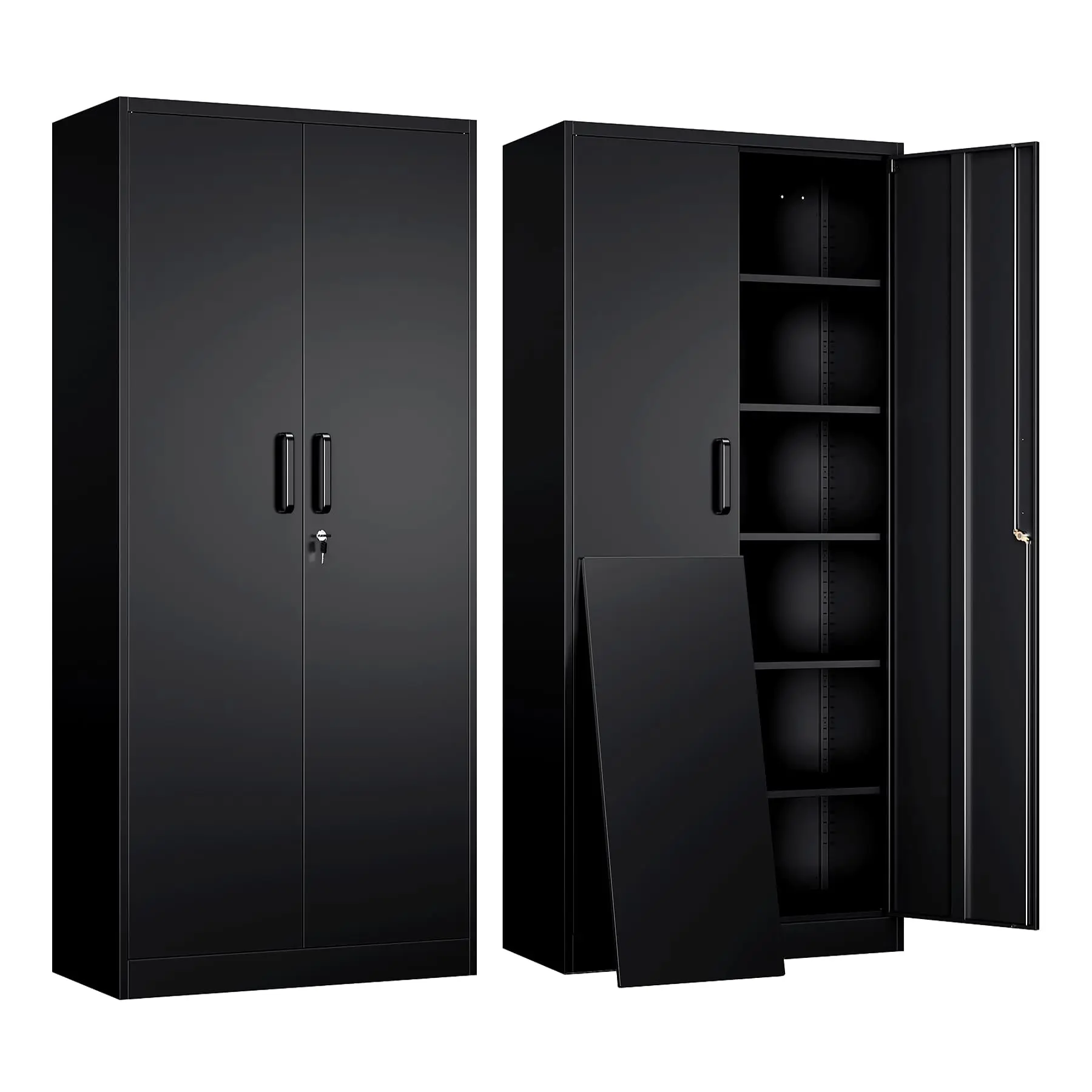Metal Garage Storage Cabinet with 2 Doors and 5 Adjustable Shelves - 71