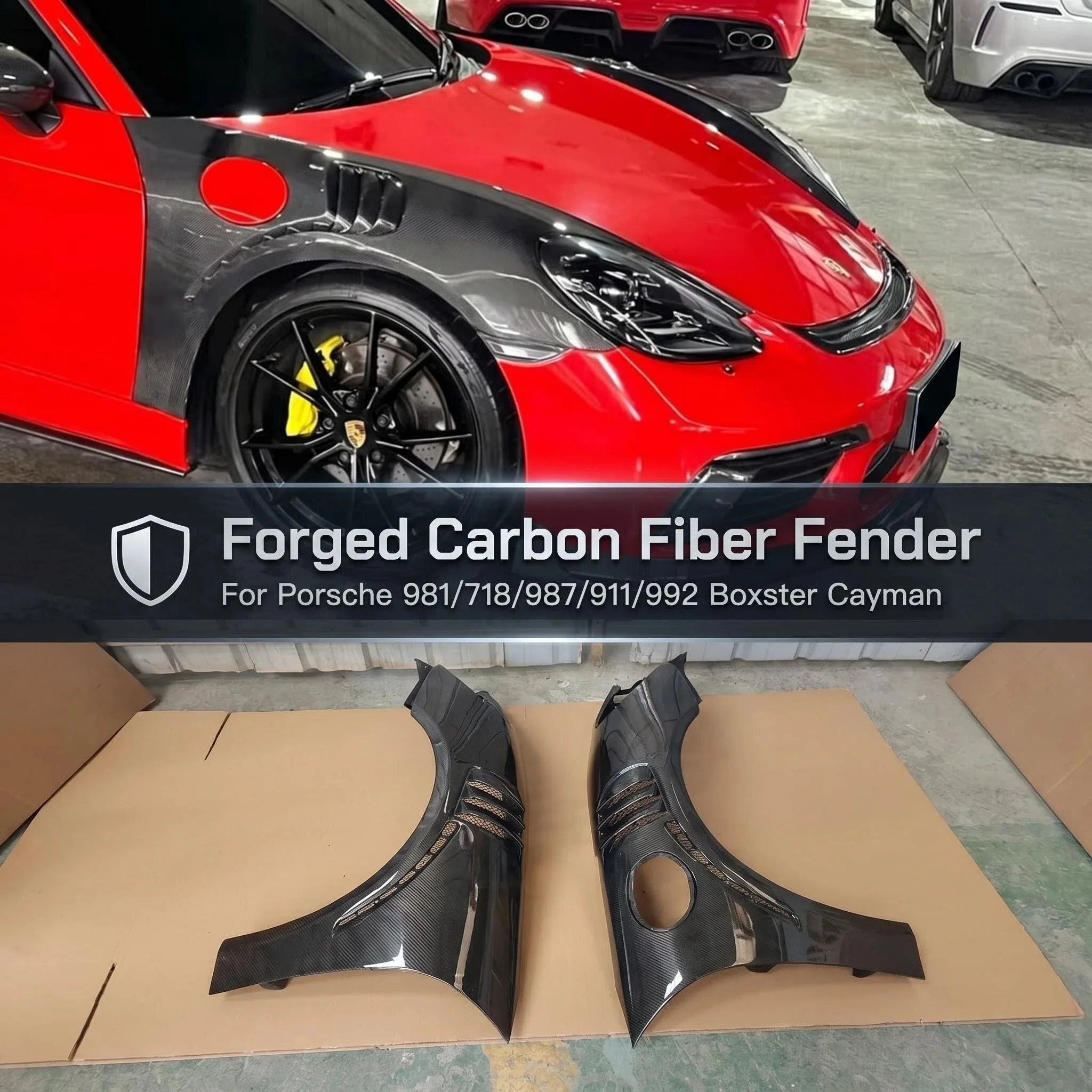 For Porsche 981 718 987 911 992 Boxster Cayman Forged Carbon FRP Half Carbon Fiber Front Vented Fender Leaf Board Body Kit Parts