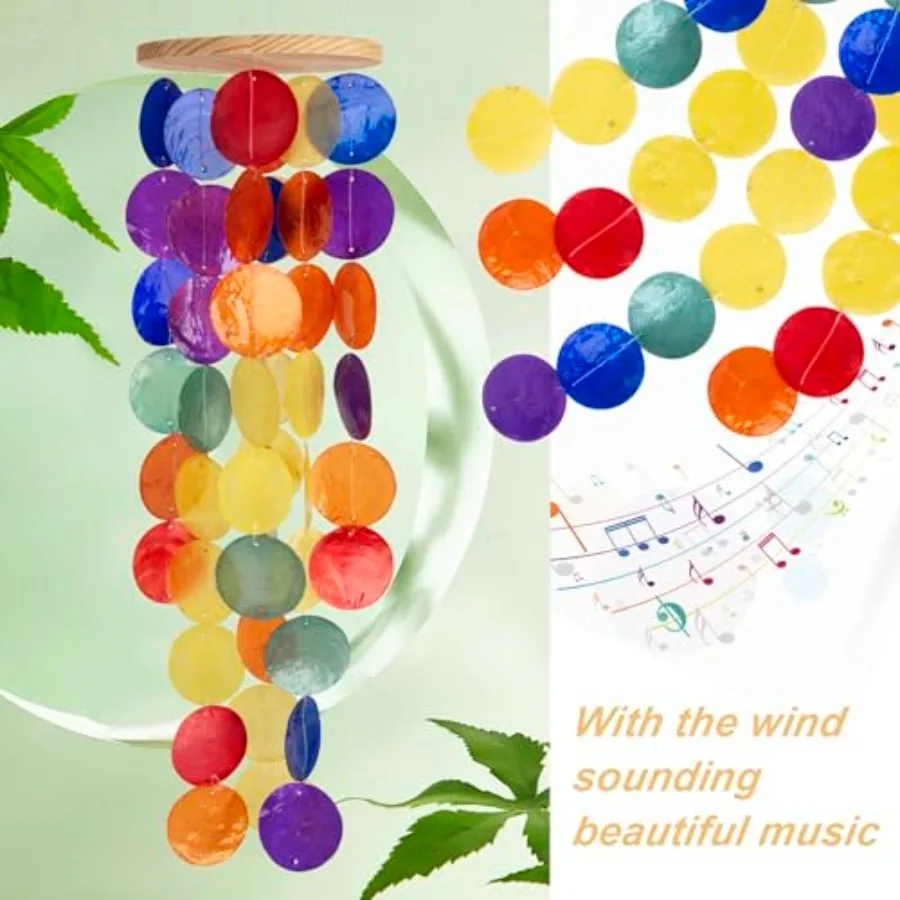 Rainbow Shell Outdoor Wind Chime, Handmade Decor for Garden & Indoor