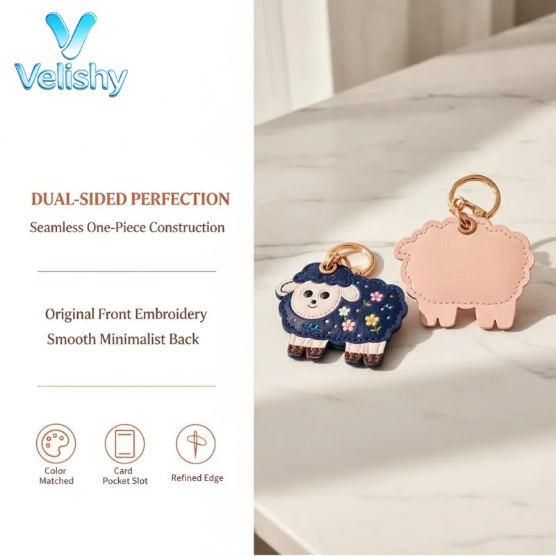 Cartoon Sheep Access Control Card Cover Durable PU Leather Protective Sleeve with Keychain for School Office Daily Use