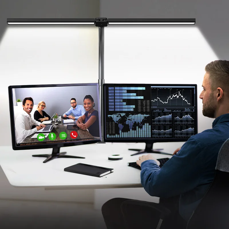 Dual-Head LED Desk Lamp for Computer Screen, Eye-Care Clamp Light for Study Office, Bright Reading Light for Repair Work