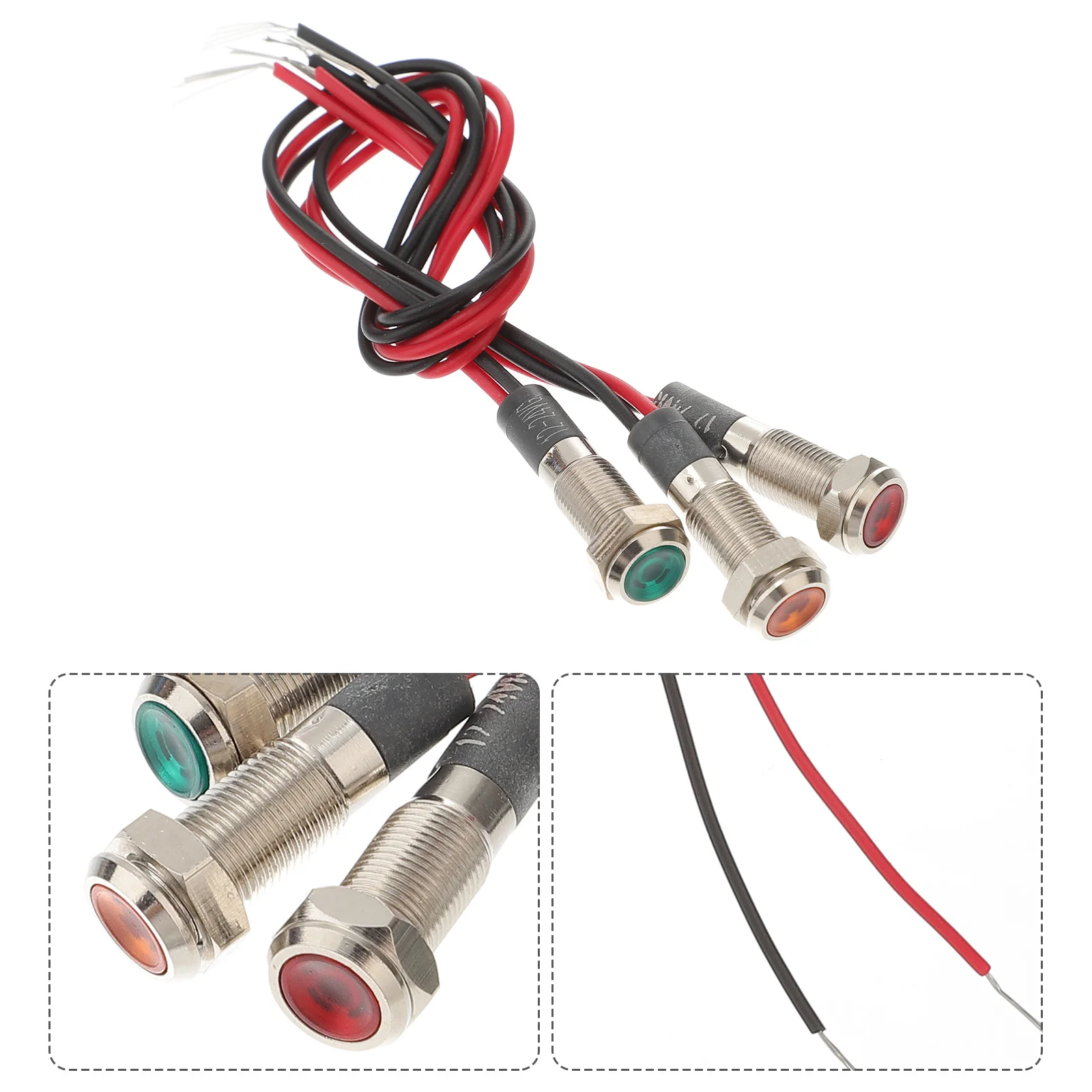 

3Pcs LED Signal Lamp Waterproof Wired Indicator Light Screw Terminal for Car Boat Dash Panel Truck Warning Light