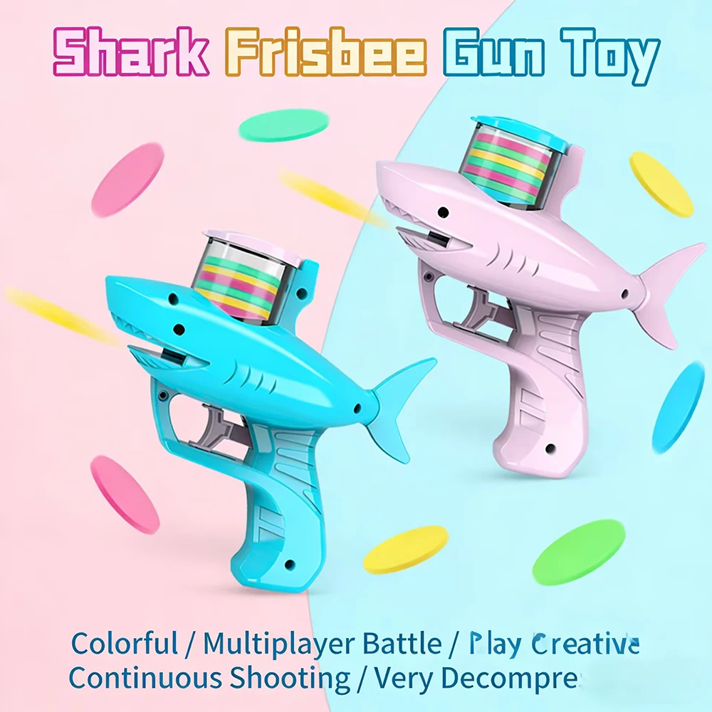 Shark Flying Disc Gun EVA Soft Foam Bullets Safe One-Button Launch Stress Relief Toy for Kids Boys Girls Indoor Outdoor Gift