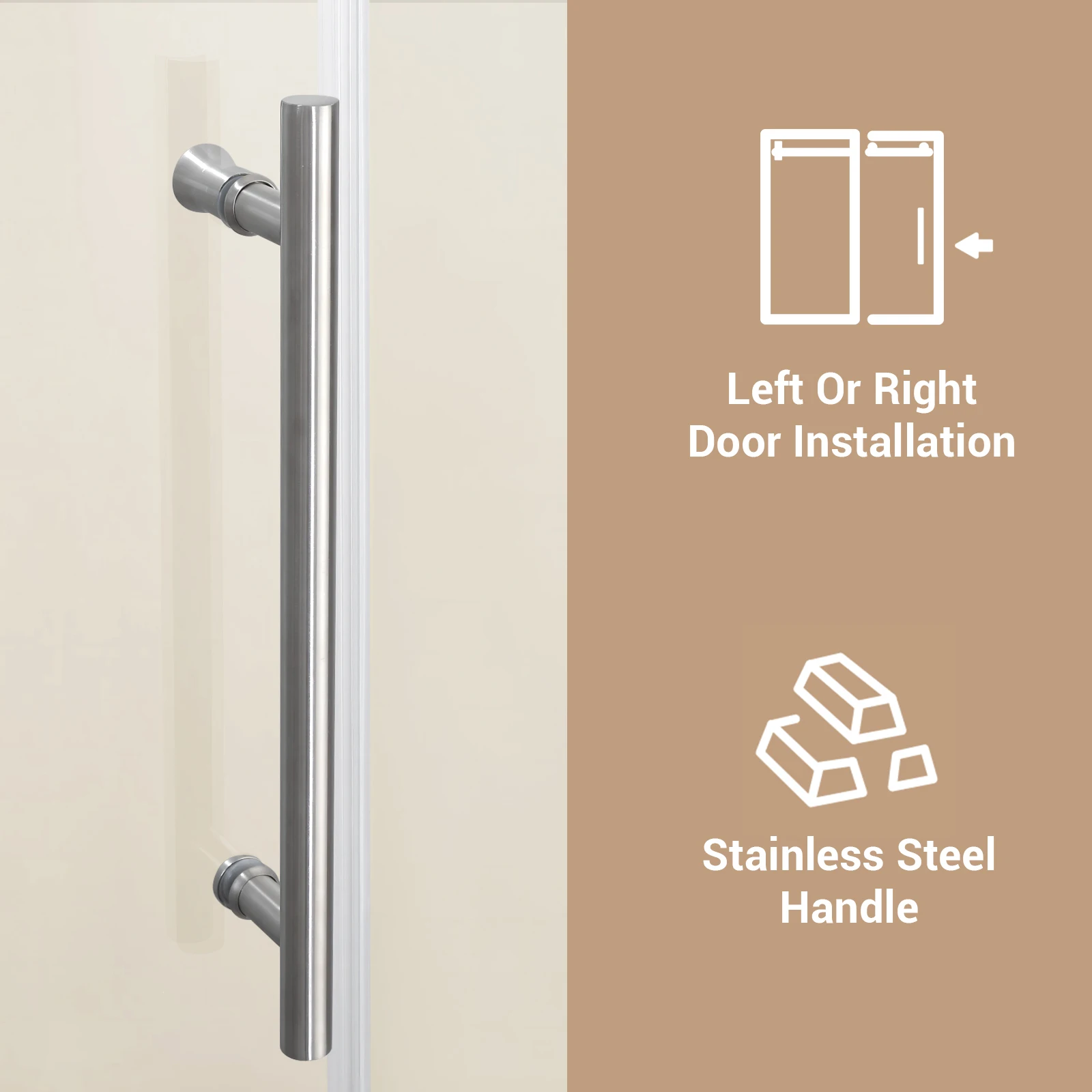 Modern Frameless Shower Door in Stainless Steel 60