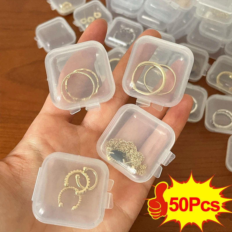 10/50PCS Small Square Box Clear Portable Plastic Box Earrings Jewelry Necklace Beads Storage Case Mini Home Organizer Container